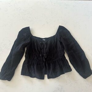 OLD NAVY Long sleeve double weave bow top blouse girl’s large L 10/12 black